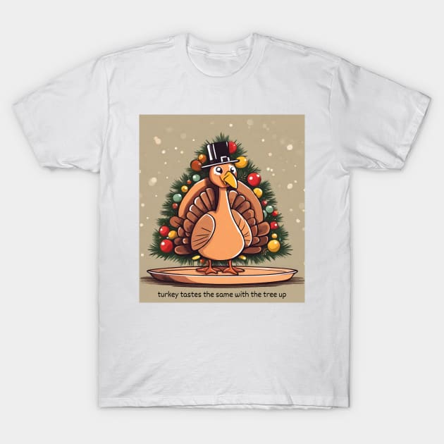 Funny Thanksgiving and Christmas Thanksmas Turkey T-Shirt by Little Duck Designs